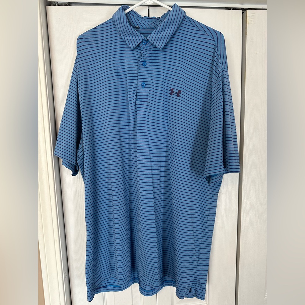 Under Armour HeatGear Loose Striped Golf Polo Shirt Gray Men's Size 2XL